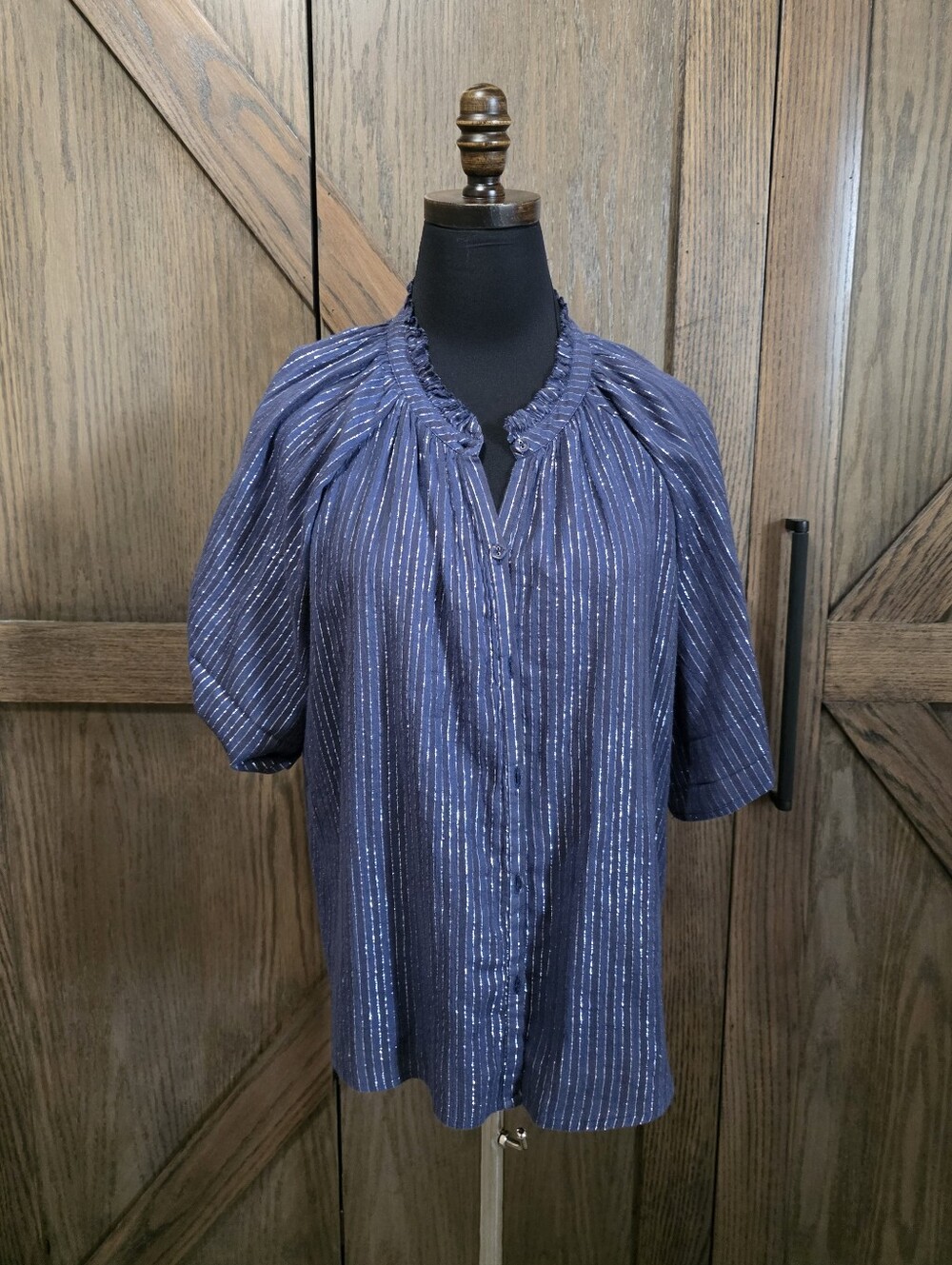 Apiece Apart Navy Blouse with Silver Stripes